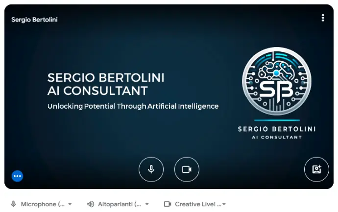 Sergio Bertolini pronto per una sessione di consulenza AI individuale in videochiamata